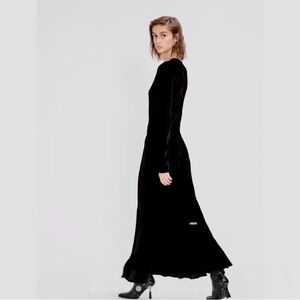 NWOT Vintage White Stag Black Velvet Maxi Dress Long Sleeve Whimsigoth Goth XL